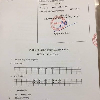 Giấy công bố sản hẩm kem tẩy lông Giấy công bố sản hẩm kem tẩy lông
