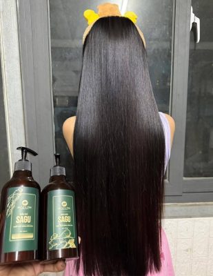 Tóc mềm mượt sau khi dùng combo gội xả sagu Tóc mềm mượt sau khi dùng combo gội xả sagu